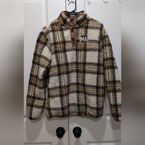 Men's Plaid 1/4 Button Up Sweater - Cream, Brown, Black Plaid